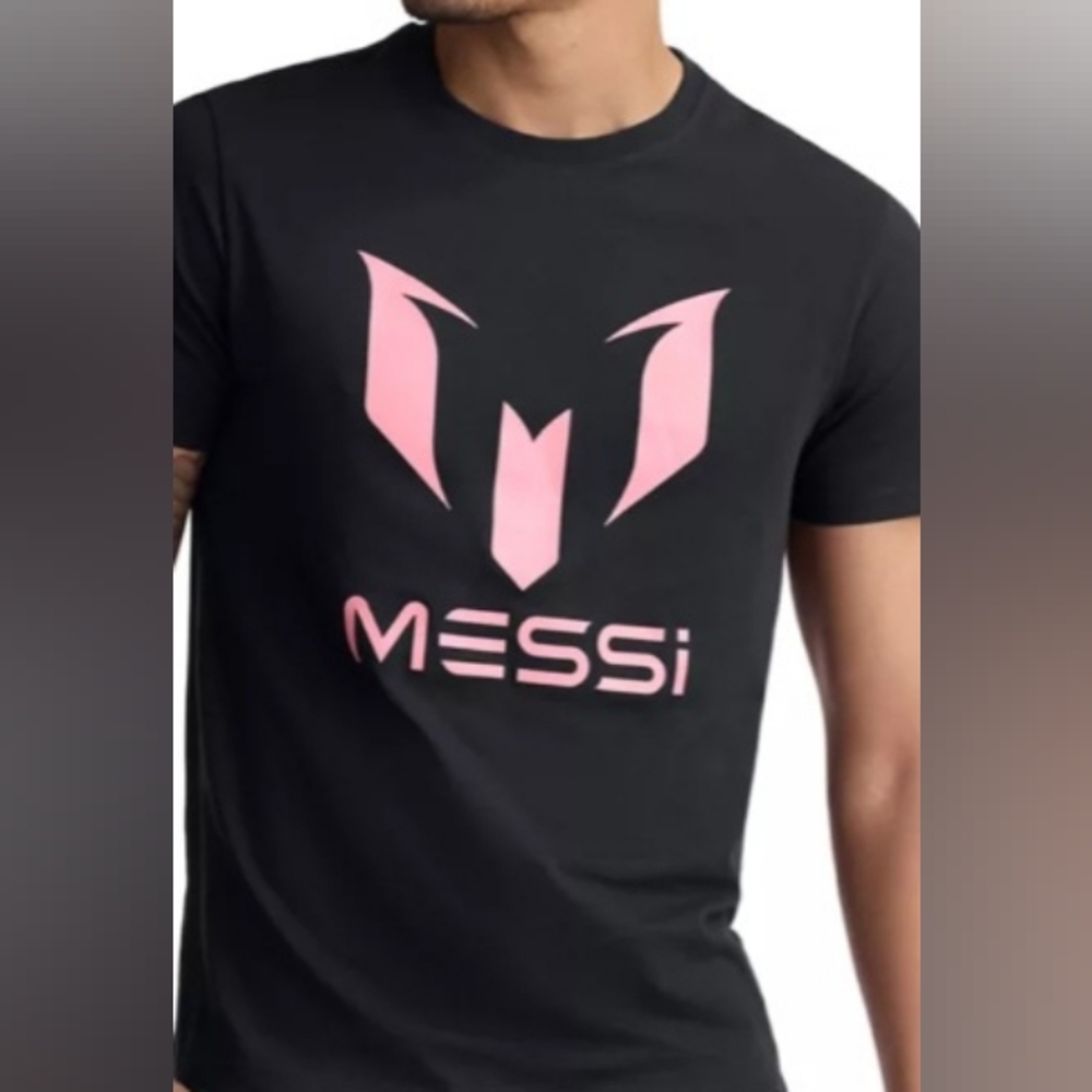 Messi Black T-Shirt with Pink Logo